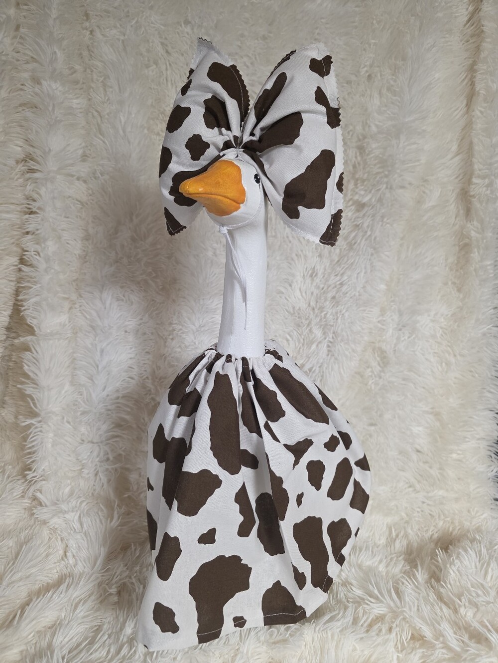 19" Handmade Cow Spot Fabric with Bow - Brown & White